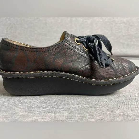 Alegria Abbi Comfort Shoes Womens Sz 36 6/6.5 Leather Brown Floral  Lace-Up