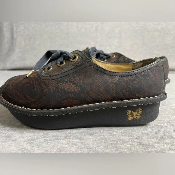 Alegria Abbi Comfort Shoes Womens Sz 36 6/6.5 Leather Brown Floral  Lace-Up
