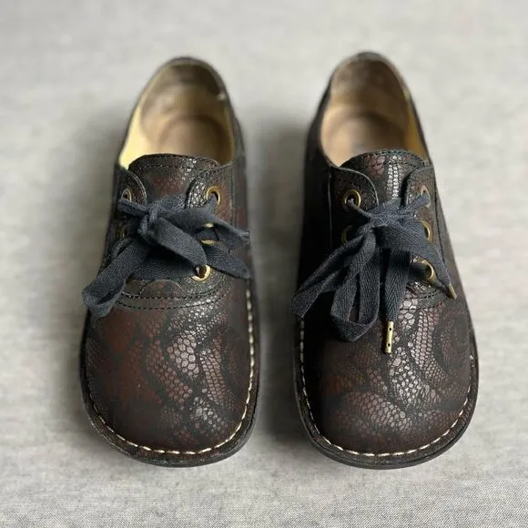 Alegria Abbi Comfort Shoes Womens Sz 36 6/6.5 Leather Brown Floral  Lace-Up