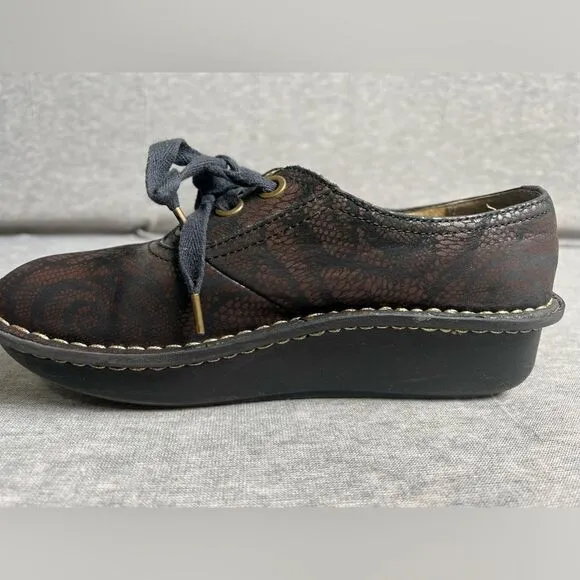 Alegria Abbi Comfort Shoes Womens Sz 36 6/6.5 Leather Brown Floral  Lace-Up