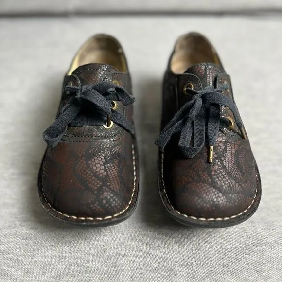 Alegria Abbi Comfort Shoes Womens Sz 36 6/6.5 Leather Brown Floral  Lace-Up