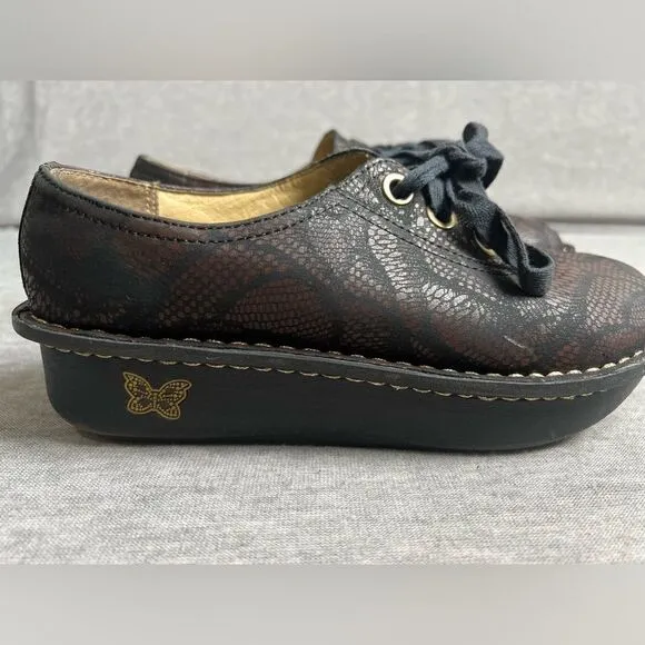 Alegria Abbi Comfort Shoes Womens Sz 36 6/6.5 Leather Brown Floral  Lace-Up