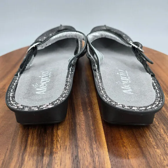 Alegria Shoes Women's 8 Wide Metallic Silver Black Leather Mary Jane Clog Mules