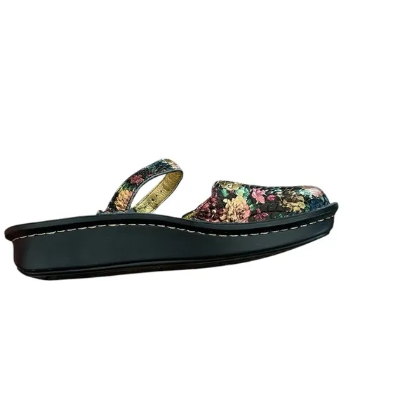 Alegria Tuscany Gold Floral Leather Mules Slip On Shoes 37 W.