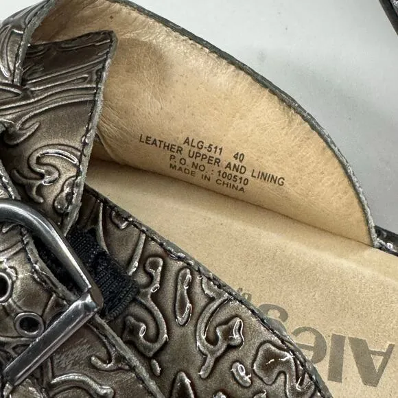 Alegria Womens Mule Clogs Shoes Pewter Embossed Slip On Sandal EU 40 US 9.5/10