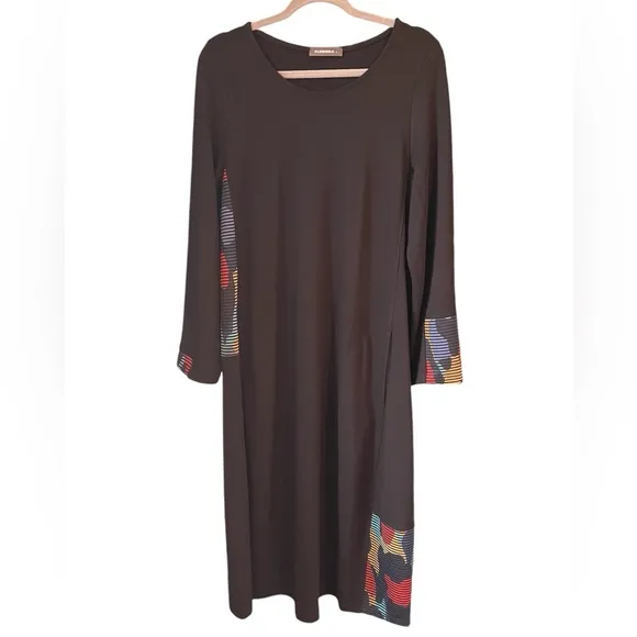 Alembika Riley Crew Cocoon Dress, Ocean Long Sleeve Boho Dresss w Pockets Sz 4