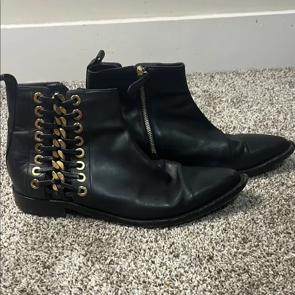 Alexander McQueen Black and Gold Ankle Boots with Sleek Design