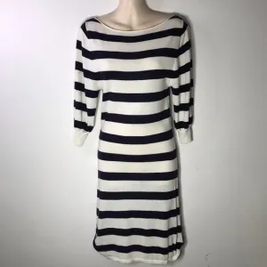 Alice   Olivia Navy Cream Stripe Dress Boat Neck Balloon Sleeves 3/4 size Sm