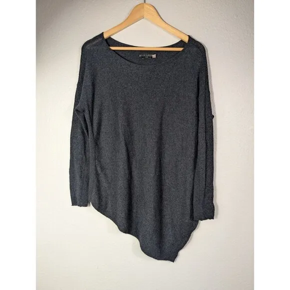 Alice   Olivia Sweater Womens M Navy Blue Angora Wool Blend Asymmetrical Hem N98