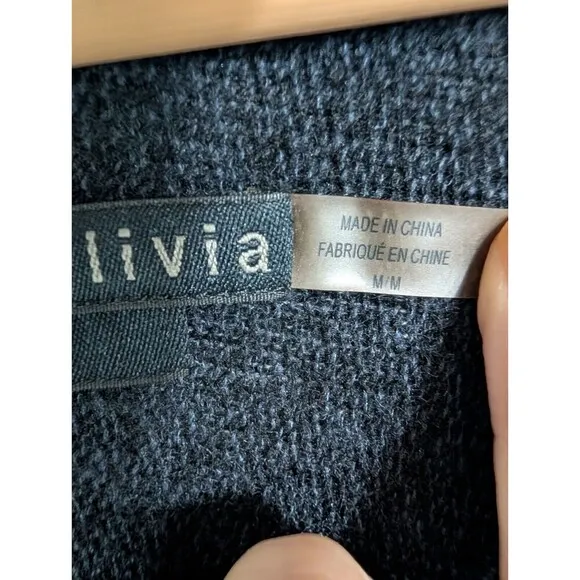 Alice   Olivia Sweater Womens M Navy Blue Angora Wool Blend Asymmetrical Hem N98