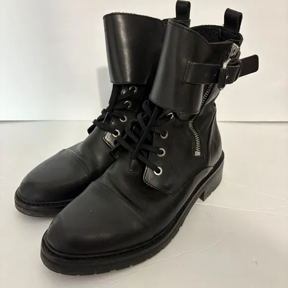 All Saints Boots 9 Black Leather Daria Cap Toe Lace Up Combat Witchy Goth Grunge
