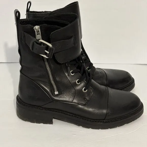 All Saints Boots 9 Black Leather Daria Cap Toe Lace Up Combat Witchy Goth Grunge