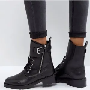 All Saints Boots 9 Black Leather Daria Cap Toe Lace Up Combat Witchy Goth Grunge