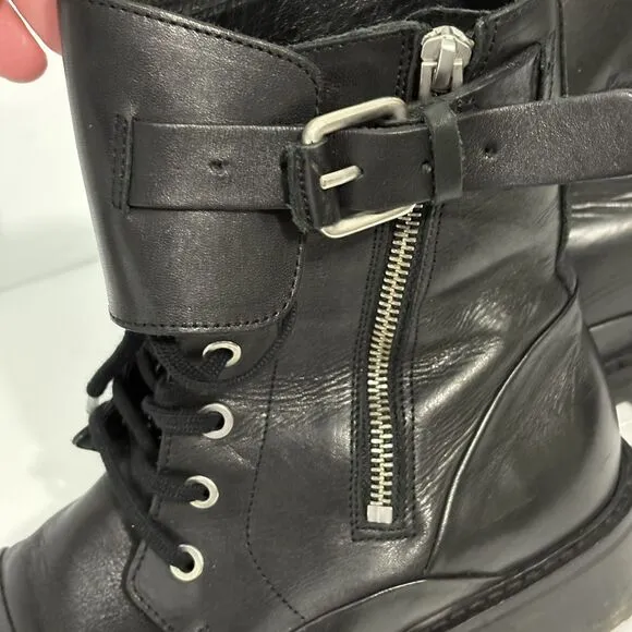 All Saints Boots 9 Black Leather Daria Cap Toe Lace Up Combat Witchy Goth Grunge