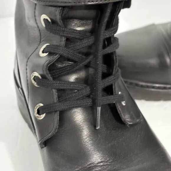 All Saints Boots 9 Black Leather Daria Cap Toe Lace Up Combat Witchy Goth Grunge