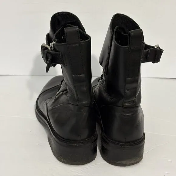 All Saints Boots 9 Black Leather Daria Cap Toe Lace Up Combat Witchy Goth Grunge