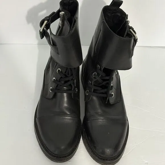 All Saints Boots 9 Black Leather Daria Cap Toe Lace Up Combat Witchy Goth Grunge