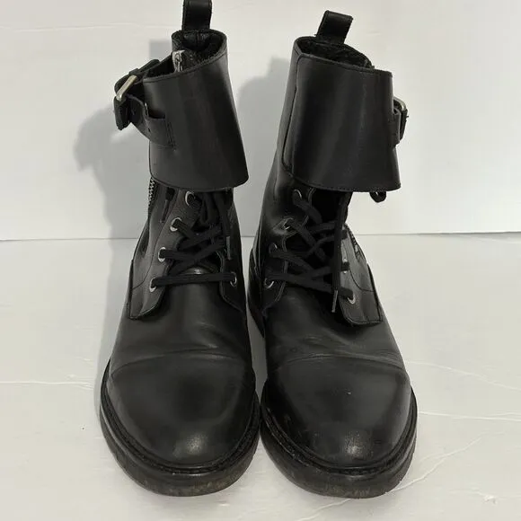 All Saints Boots 9 Black Leather Daria Cap Toe Lace Up Combat Witchy Goth Grunge