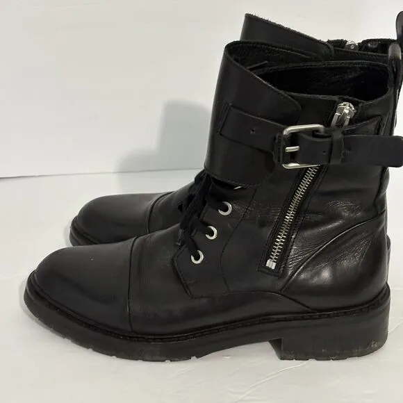 All Saints Boots 9 Black Leather Daria Cap Toe Lace Up Combat Witchy Goth Grunge