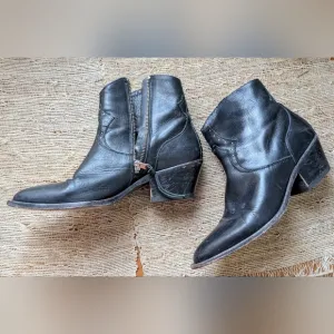 All Saints • Leather Ankle Boots Flat Toe Studded Booties in Black