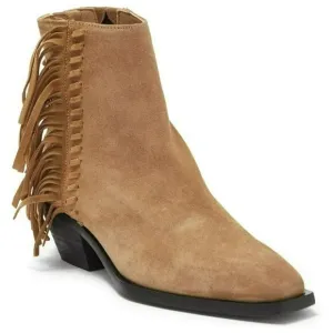 All Saints Shoes Womens 8 Layla Cognac Sand Suede Fringe Zip Ankle Booties NIB