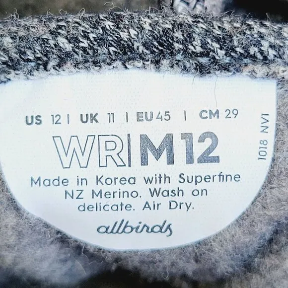 Allbirds Men's Natural Grey Wool Runners Lace-up Shoes - size 12