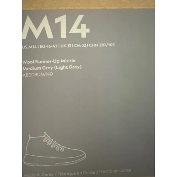 ALLBIRDS Wool Runner-Up Mizzle Medium Grey Sneakers Shoes - Men’s Sz 14