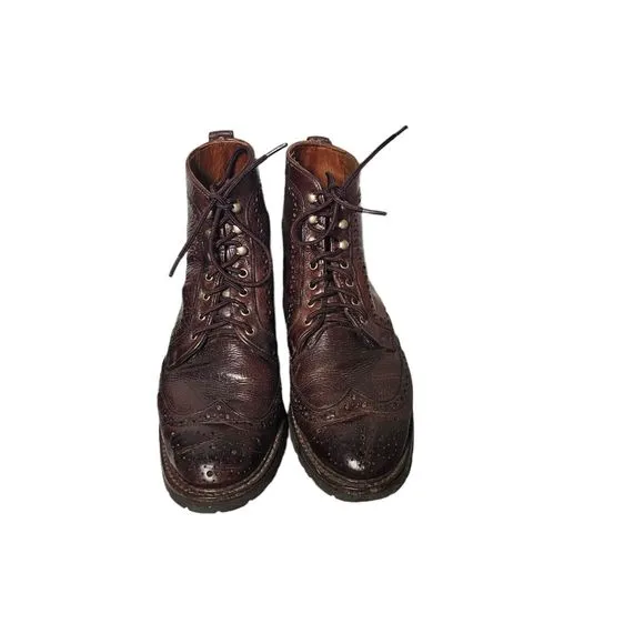 Allen Edmonds Long Branch Wingtip Brogue Boots 10.5   6021 Brown Rugged