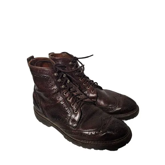 Allen Edmonds Long Branch Wingtip Brogue Boots 10.5   6021 Brown Rugged