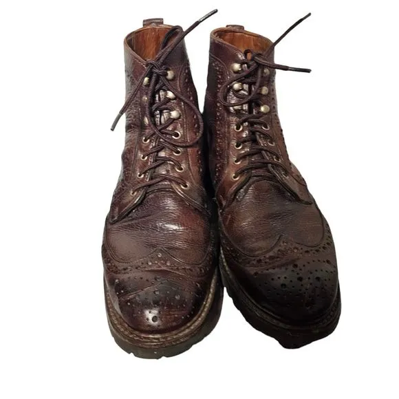 Allen Edmonds Long Branch Wingtip Brogue Boots 10.5   6021 Brown Rugged