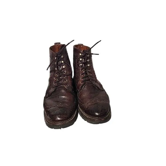 Allen Edmonds Long Branch Wingtip Brogue Boots 10.5   6021 Brown Rugged