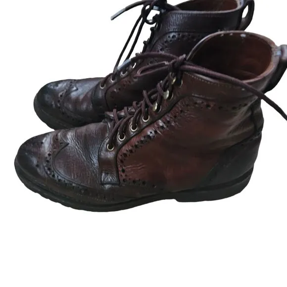 Allen Edmonds Long Branch Wingtip Brogue Boots 10.5   6021 Brown Rugged
