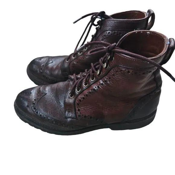 Allen Edmonds Long Branch Wingtip Brogue Boots 10.5   6021 Brown Rugged