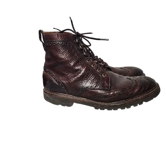 Allen Edmonds Long Branch Wingtip Brogue Boots 10.5   6021 Brown Rugged