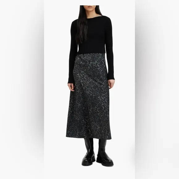 AllSaints Hera Two-Piece Crop Rib Sweater &amp; Satin Slipdress sz S NWT