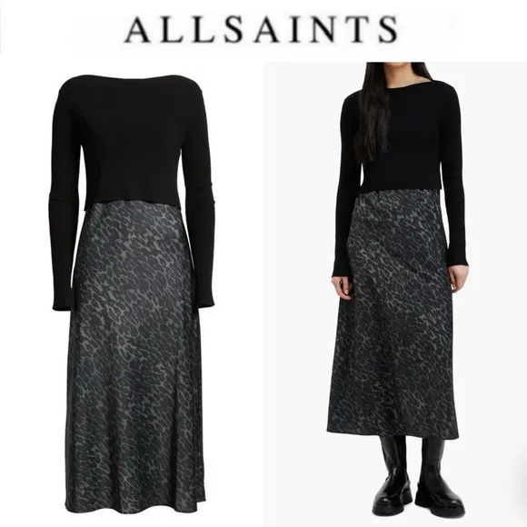 AllSaints Hera Two-Piece Crop Rib Sweater &amp; Satin Slipdress sz S NWT