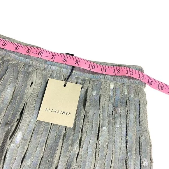 ALLSAINTS NWT $299 Grey Francesca embellished knit fringe Skirt XS