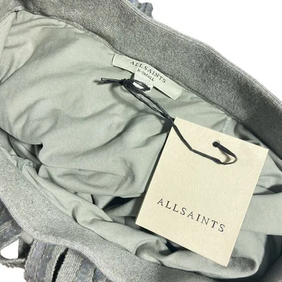 ALLSAINTS NWT $299 Grey Francesca embellished knit fringe Skirt XS