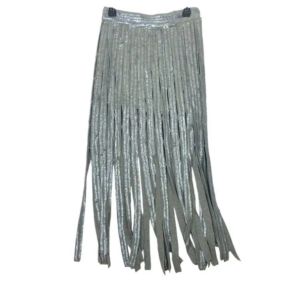 ALLSAINTS NWT $299 Grey Francesca embellished knit fringe Skirt XS