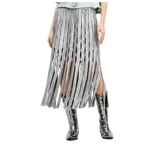 ALLSAINTS NWT $299 Grey Francesca embellished knit fringe Skirt XS