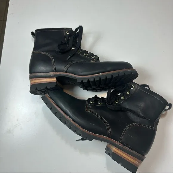 ALP By Golden Fox Men’s Black Grain Leather Oil Resistant Lace Up Work Boots 10
