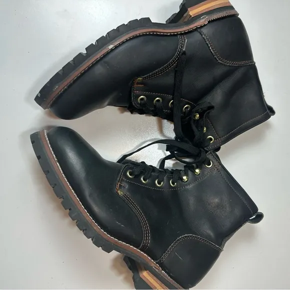 ALP By Golden Fox Men’s Black Grain Leather Oil Resistant Lace Up Work Boots 10