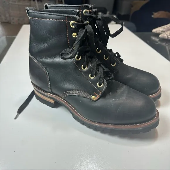 ALP By Golden Fox Men’s Black Grain Leather Oil Resistant Lace Up Work Boots 10
