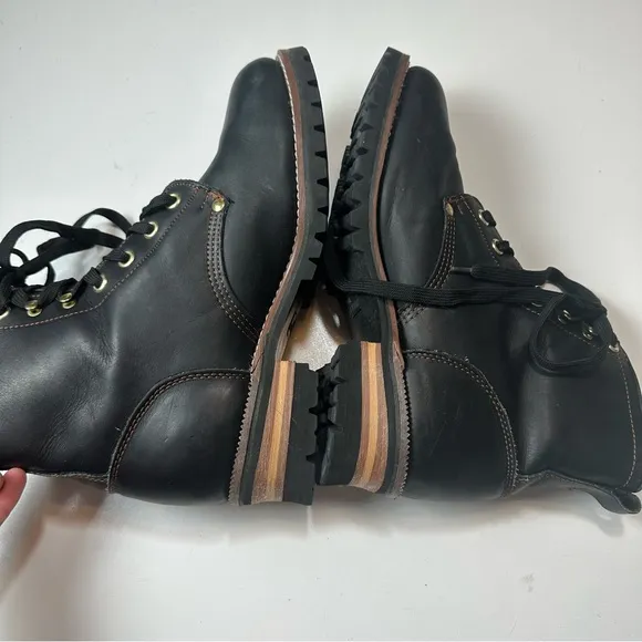 ALP By Golden Fox Men’s Black Grain Leather Oil Resistant Lace Up Work Boots 10