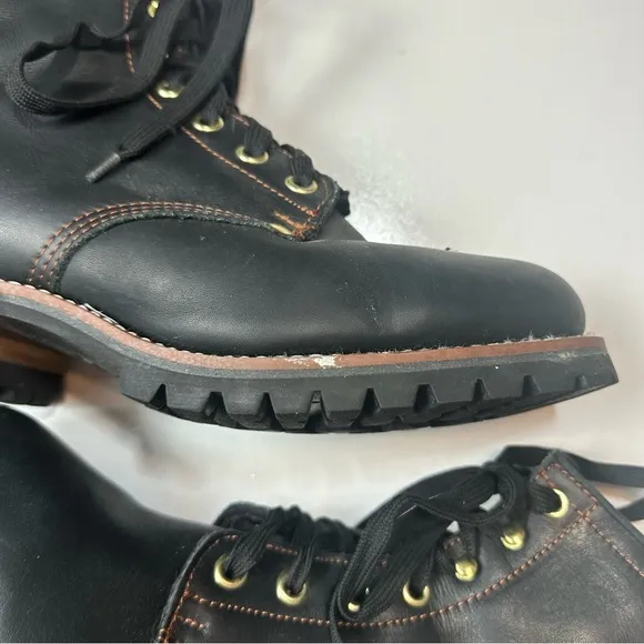 ALP By Golden Fox Men’s Black Grain Leather Oil Resistant Lace Up Work Boots 10