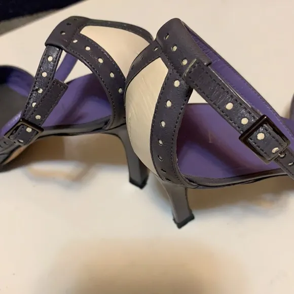 ANNE KLEIN LEATHER WINGTIP SPECTATOR HEELS PINUP LAVENDER &amp; WHITE SHOES SZ 6M