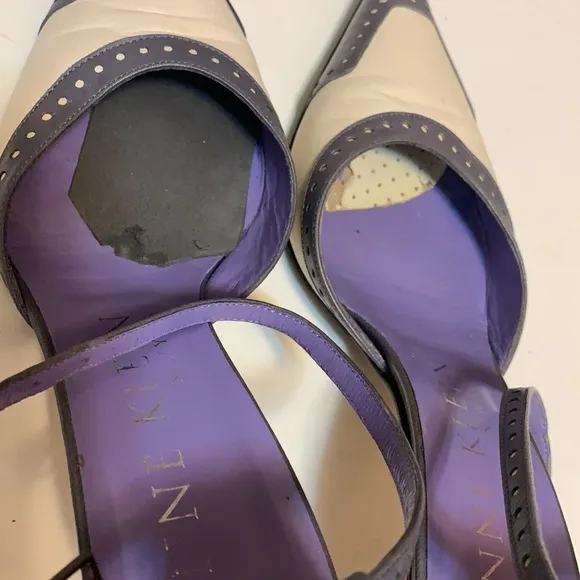 ANNE KLEIN LEATHER WINGTIP SPECTATOR HEELS PINUP LAVENDER &amp; WHITE SHOES SZ 6M