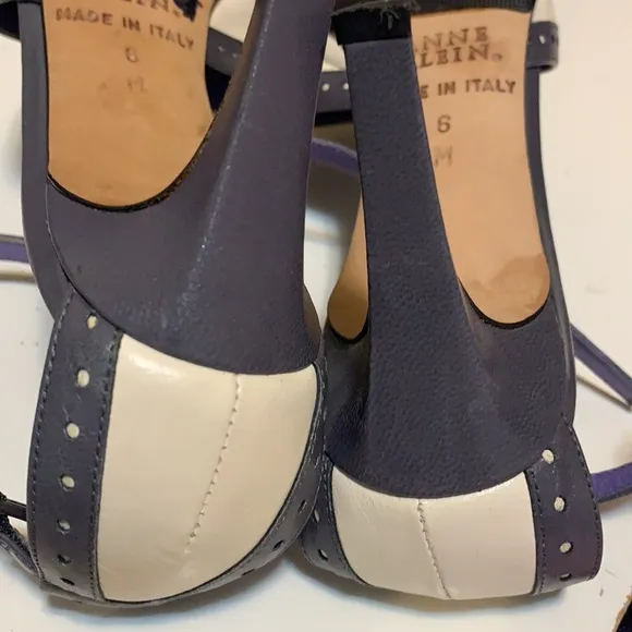 ANNE KLEIN LEATHER WINGTIP SPECTATOR HEELS PINUP LAVENDER &amp; WHITE SHOES SZ 6M