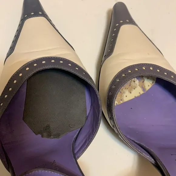 ANNE KLEIN LEATHER WINGTIP SPECTATOR HEELS PINUP LAVENDER &amp; WHITE SHOES SZ 6M
