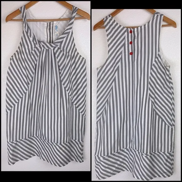 Anthro Maeve Gray Abstract Slate Striped Shift Tunic Dress Sundress